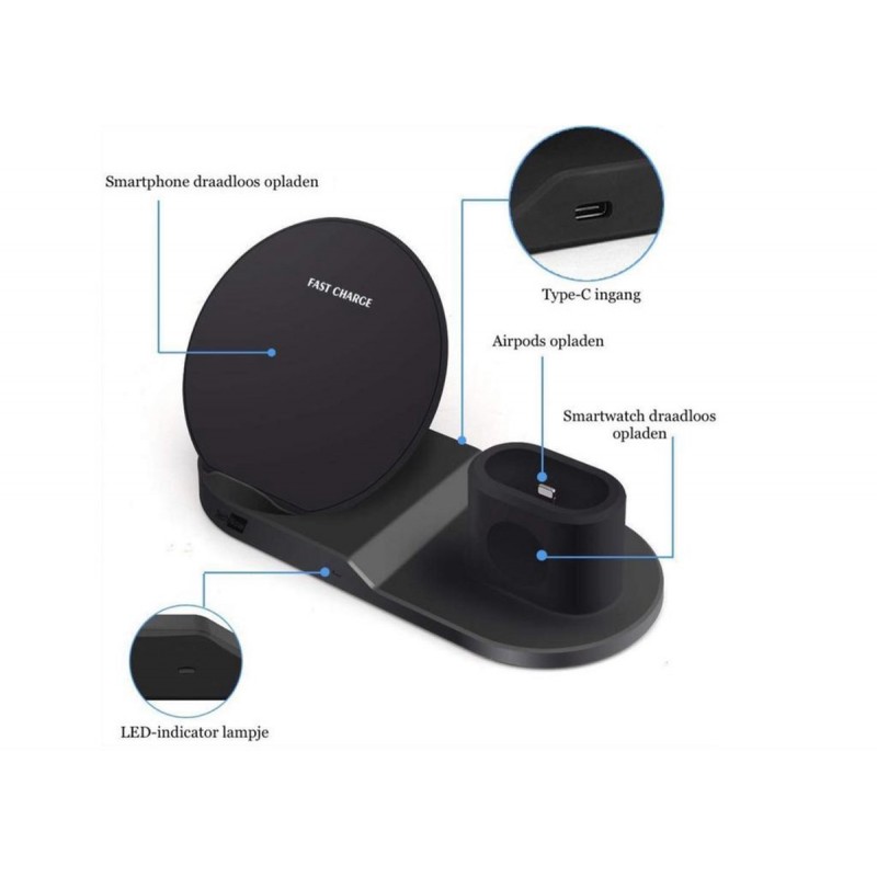 Docking station 3in1 for wireless charging Color Black